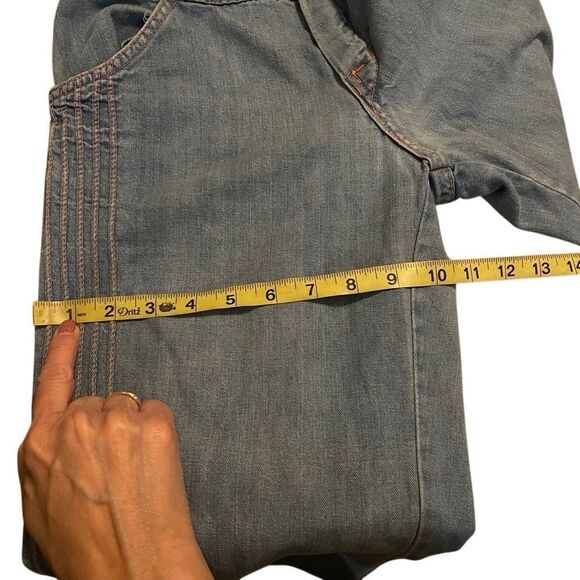 Vintage 80s flare wide leg hippie jeans womens *26 blue denim with red stitching - Picture 13 of 13